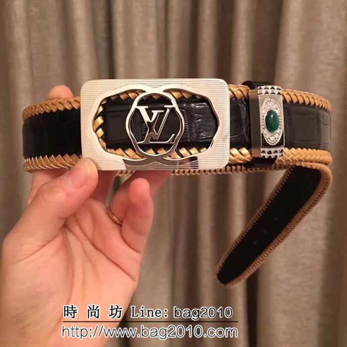 路易威登LV Louis Vuitton純手工編織無拼接美洲鱷魚A類肚皮 高端男士皮帶 LHG1210